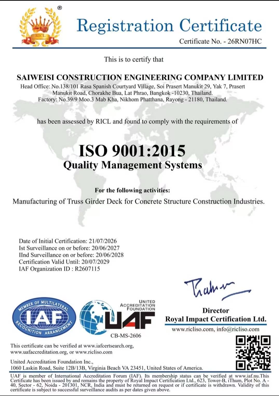 ISO 9001:2015 Quality Management System Certification